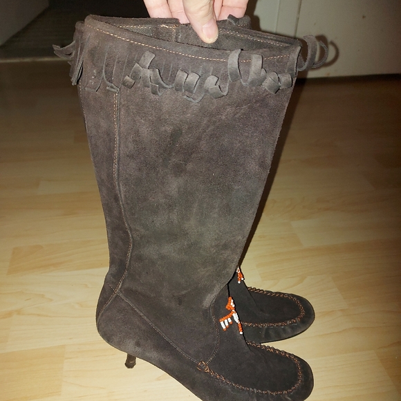 Aldo Suede Brown Moccasin Style Heel Boots - Picture 5 of 8